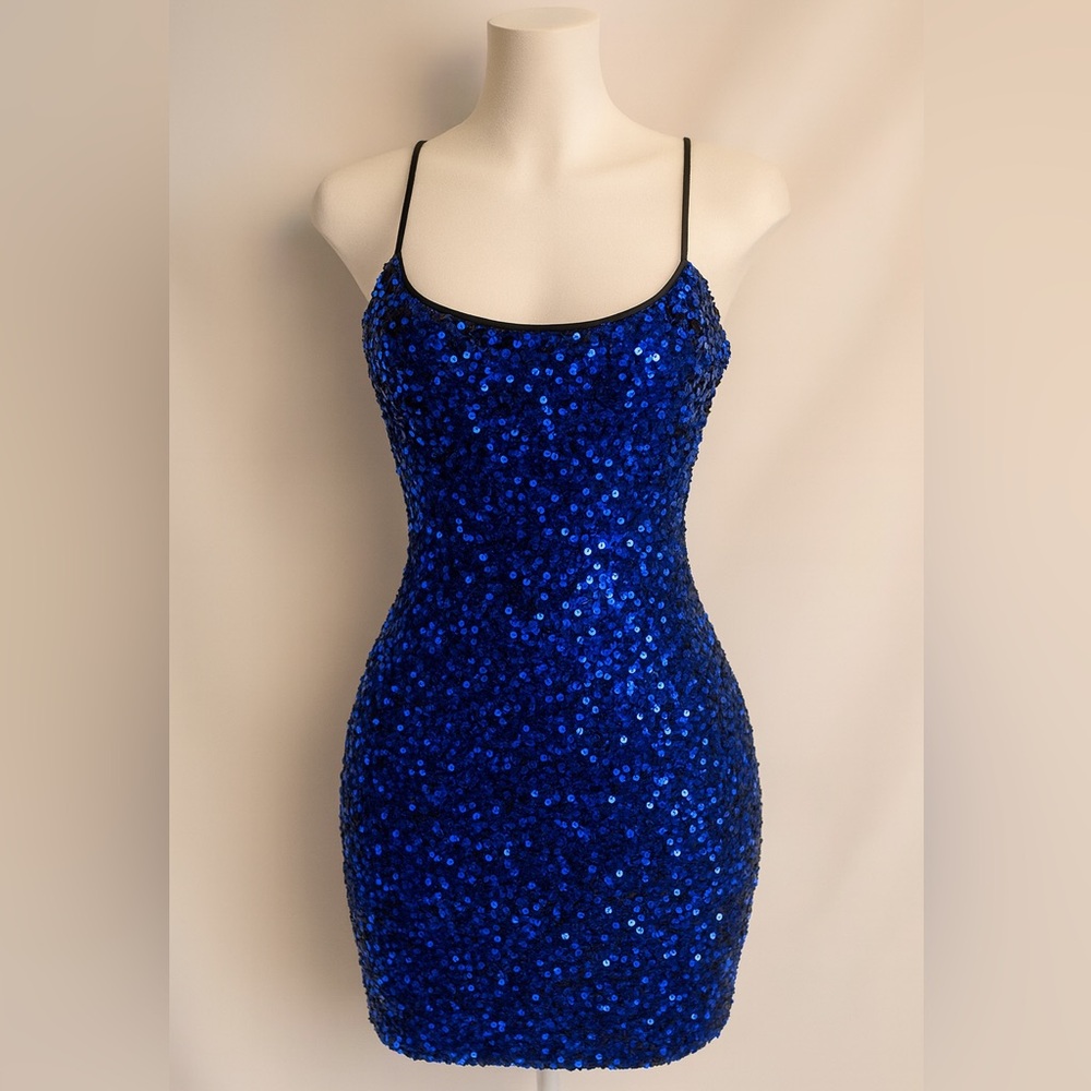 Lucy in the Sky Cobalt Blue Sequin Juliette Mini Dress Size Large